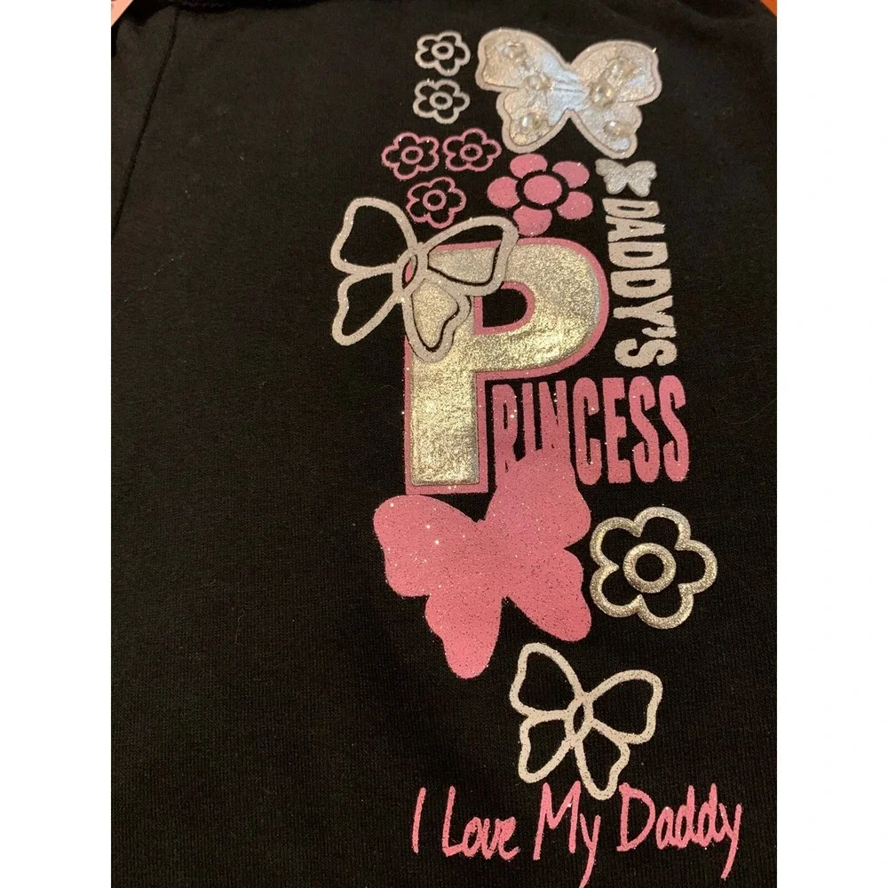 One Step Up Girls Pants 5 New with Tags Black Pink Daddy's Princess Butterflies